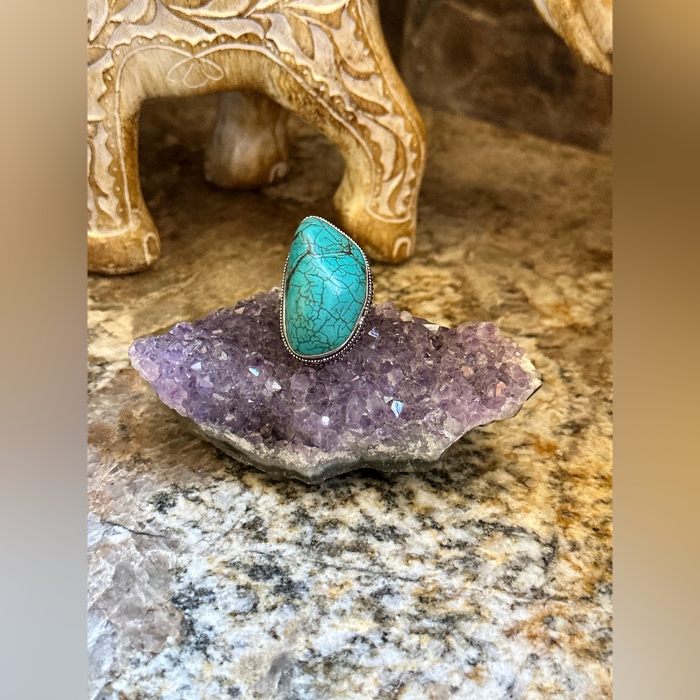 Huge Silver Turquoise Stone Ring